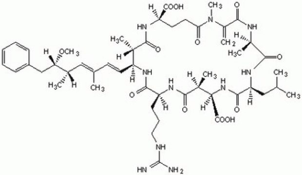 Microcystin-LR, Microcystis aeruginosa InSolution, &#8805;95%, inhibitor of protein phosphatase 1 (PP1) and protein phosphatase 2A (PP2A)