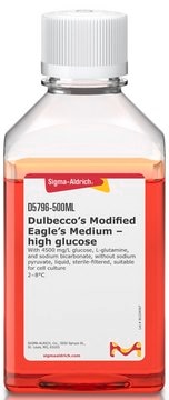 Dulbecco Modifiziertes Eagle-Medium&nbsp;– hoher Glucosegehalt With 4500 mg/L glucose, L-glutamine, and sodium bicarbonate, without sodium pyruvate, liquid, sterile-filtered, suitable for cell culture