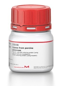 Lipase from porcine pancreas Type II, &#8805;125&#160;units/mg protein (using olive oil (30&#160;min incubation)), 30-90&#160;units/mg protein (using triacetin)