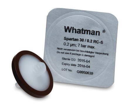 Whatman&#174; Spartan&#174; HPLC certified syringe filters Spartan 30 mm syringe filter, regenerated cellulose, 0.45 &#956;m, 500/pk