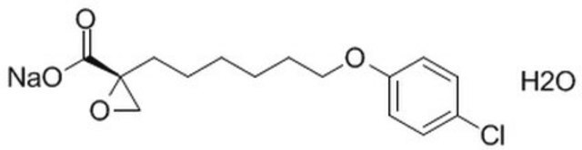 Etomoxir A cell-permeable, irreversible, and stereospecific compound that is shown to inhibit carnitine palmitoyltransferase (CPT)-1 and DGAT activity in the mitochondria of rat heart H9c2 myoblastic cells.