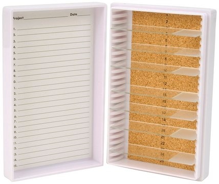 Premium slide box 25 place, cork lining, white plastic