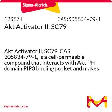 Akt-Aktivator&nbsp;II, SC79 Akt Activator II, SC79, CAS 305834-79-1, is a cell-permeable compound that interacts with Akt PH domain PIP3 binding pocket and makes it more susceptible to phosphorylation by upstream Kinases.