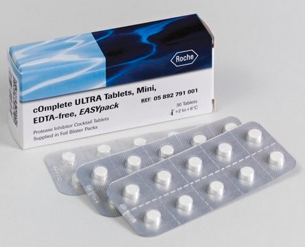 cOmplete&#8482; ULTRA-Mini-Tabletten, EDTA-freier Proteasehemmer-Cocktail in EASYpacks Tablets supplied in foil blister packs.