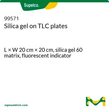 Silica gel on TLC plates L × W 20&#160;cm × 20&#160;cm, silica gel 60 matrix, fluorescent indicator