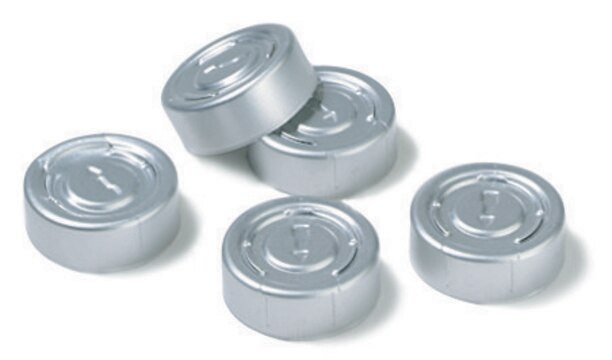 Aluminum crimp seal (without septum), silver aluminum tear-away, diam. 20&#160;mm, pkg of 100&#160;ea