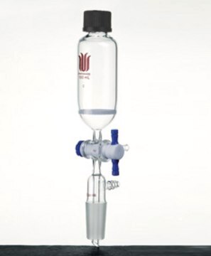 Synthware&#8482; synthesis vessel with lower joint and PTFE T-bore stopcock 100 mL, joint: ST/NS 24/40, porosity: medium, with drip tip