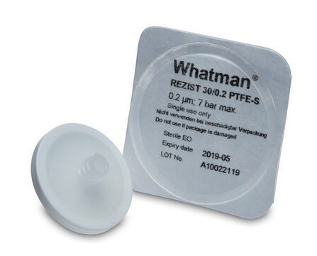 Whatman&#174; ReZist&#174; Spritzenvorsatzfilter 30 mm, pore size 1&#160;&#956;m, PTFE membrane, non-sterile, pkg of 100&#160;ea