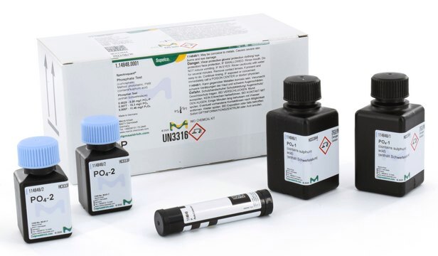 Phosphat-Test photometric, 0.0025-5.00&#160;mg/L (PO4-P), 0.0077-15.3&#160;mg/L (PO43-), 0.0057-11.46&#160;mg/L (P2O5), Spectroquant&#174;