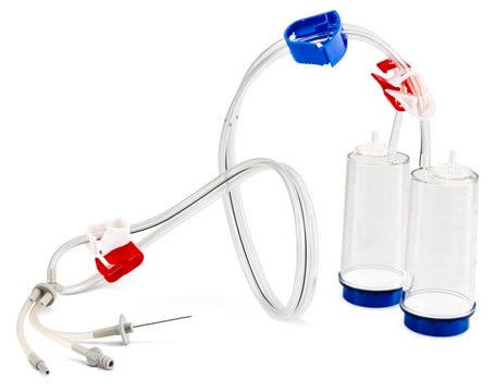 Steritest&#174; NEO-Einheit For medical devices and collapsible bags. Blue base canister provided with 3 adaptors for connecting various test devices.