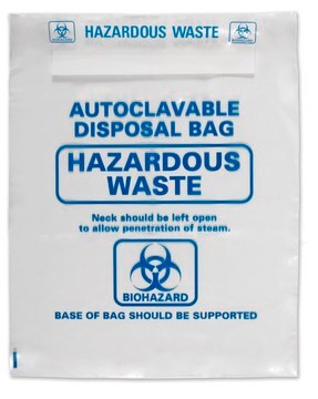 Autoclave disposal bags H × W × thickness 600&#160;mm × 415&#160;mm × 2.0&#160;mm, transparent polypropylene (with blue biohazard labeling )