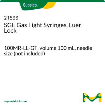 SGE Gas Tight Syringes, Luer Lock 100MR-LL-GT, volume 100&#160;mL, needle size (not included)