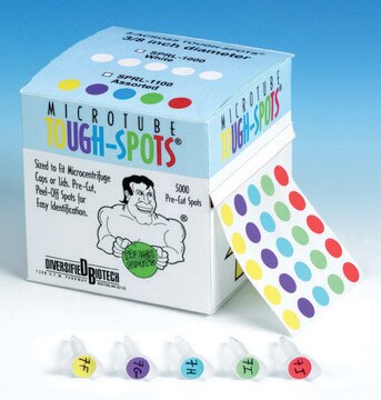 Tough-Spots&#174; 5 across, diam. 1/2&#160;in., assorted colors, roll of 5000