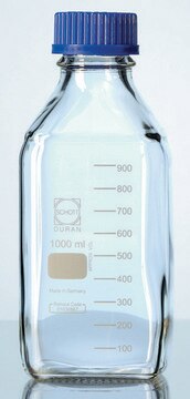 Duran&#174; square bottle, clear, with cap and pouring ring (PP) neck Joints: threaded (GL45), capacity 100&#160;mL