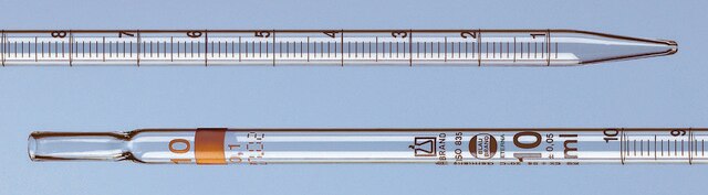 BRAND&#174; BLAUBRAND&#174; ETERNA graduated pipette, calibrated to deliver type 3, (zero on top), capacity 5&#160;mL , with 0.1 subdivisions, suitable for cotton plugs