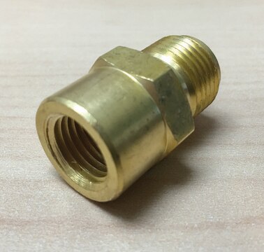 Lecture bottle adapter, CGA to NPT CGA 180 male inlet and outlet for 1/4 in. NPT female, brass