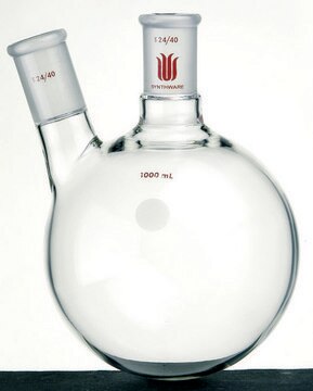 Synthware&#8482; two neck round bottom flask with angled side neck 500 mL, center joint: ST/NS 24/40, side joint: ST/NS 24/40