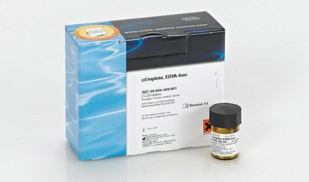 cOmplete&#8482;, EDTA-free Protease Inhibitor Cocktail Tablets provided in glass vials