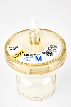 Millipak&#174; 40 Gamma Gold Filter Sterile 0.22 &#956;m membrane filter for particulate-free and bacteria-free water at the point of dispense, For use with Alpha-Q, Milli-DI&#174; and Milli-Q&#174; Academic / Biocel / Element / Synthesis / Plus / Gradient systems