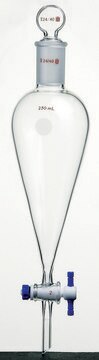 Synthware&#8482; Squibb-style separatory funnel with PTFE stopcock and PTFE stopper 250 mL, top joint: ST/NS 29/42