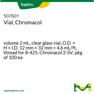 Fläschchen, Chromacol volume 2&#160;mL, clear glass vial, O.D. × H × I.D. 12&#160;mm × 32&#160;mm × 4.6&#160;mL/ft, thread for 8-425, Chromacol 2-SV, pkg of 100&#160;ea