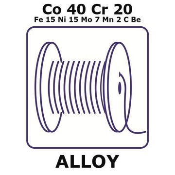 Cobalt-chromium-iron-nickel-molybdenum-manganese alloy, Co40Cr20Fe15Ni15Mo7Mn2CBe 50m wire, 0.25mm diameter, hard