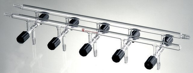 Synthware&#8482; Vacuum/Inert Gas Manifold with double bank and high vacuum valves number of ports, 4, Hose Connections: Front-left-right, Rear-right