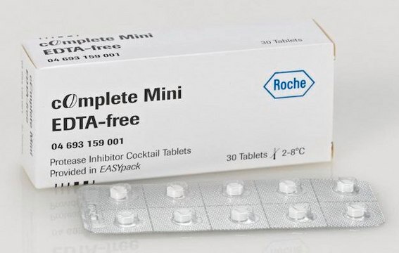 cOmplete&#8482;, Mini, EDTA-free Protease Inhibitor Cocktail Tablets provided in EASYpacks