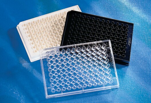 Corning&#174; 96 Well Half-Area Microplate flat bottom, black polystyrene, Tissue Culture (TC)-treated surface, bag of 20, sterile, lid