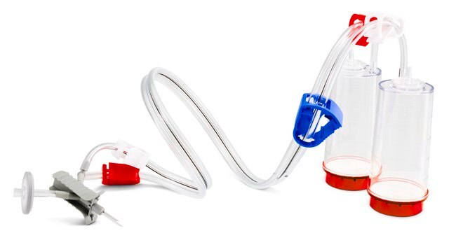 Steritest&#174; NEO-Einheit For liquids in small vials with septa. Red base canister with a vented double needle for small vials with septa. Single packed.