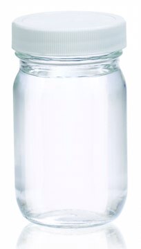 Wheaton wide-mouth bottle capacity 4&#160;oz (125&#160;mL), clear, white polypropylene cap, vinyl flat liner