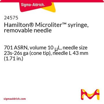 Hamilton&#174; Microliter&#8482; syringe, removable needle 701 ASRN, volume 10&#160;&#956;L, needle size 23s-26s ga (cone tip), needle L 43&#160;mm (1.71&#160;in.)