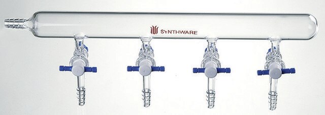 Synthware&#8482; vacuum manifold with PTFE stopcocks port size 4, Hose Connection: left, stopcock size 4&#160;mm