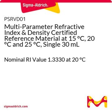 Multi-Parameter Refractive Index &amp; Density Certified Reference Material at 15 °C, 20 °C and 25 °C, Single 30 mL Nominal RI Value 1.3330 at 20 °C