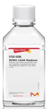 RPMI-1640 Medium Modified, with sodium bicarbonate, without L-glutamine and phenol red, liquid, sterile-filtered, suitable for cell culture