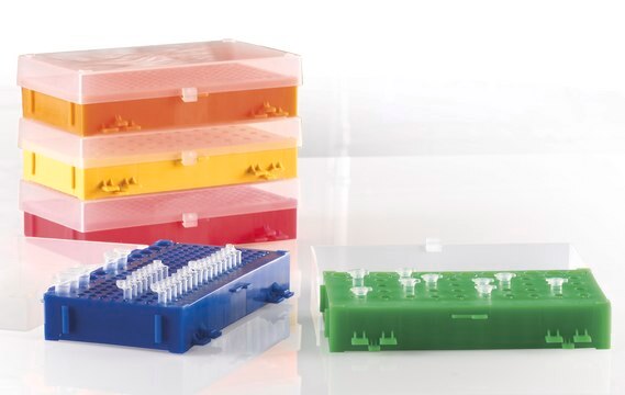 Reversible PCR Tube Rack to hold, 168 x 0.2 mL/ 40 x 0.5 mL/12 x 1.5-2.0 mL tubes, assorted colors polypropylene