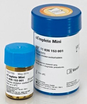 cOmplete&#8482; Mini Proteasehemmer-Cocktail Tablets provided in a glass vial