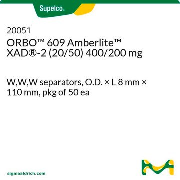 ORBO&#8482; 609 Amberlite&#8482; XAD&#174;-2 (20/50) 400/200 mg W,W,W separators, O.D. × L 8&#160;mm × 110&#160;mm, pkg of 50&#160;ea