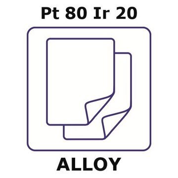 Platinum/Iridium foil, Pt 80%/Ir 20%, thickness 0.0125&#160;mm, size 25 × 25&#160;mm, temper as rolled