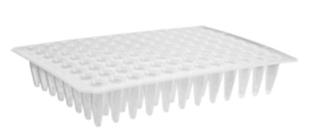 PCR microplate with flat top size 96&#160;wells, conical bottom clear polypropylene wells, pkg of 4x25plates/cs