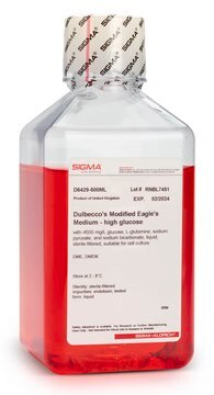 Dulbecco Modifiziertes Eagle-Medium&nbsp;– hoher Glucosegehalt With 4500 mg/L glucose, L-glutamine, sodium pyruvate, and sodium bicarbonate, liquid, sterile-filtered, suitable for cell culture