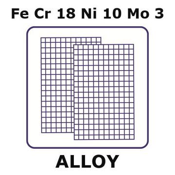 Stainless Steel - AISI 316 alloy, FeCr18Ni10Mo3 mesh, 600 x 600mm, 0.103mm nominal aperture, 0.066mm wire diameter, 150 x 150 wires/inch, 0.37 open area, plain weave mesh type