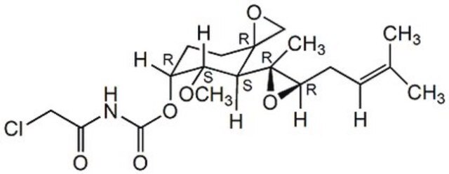 TNP-470, CAS-Nr. 129298-91-5, Calbiochem A cell-permeable Fumagillin analog that inhibits MetAP2, but not MetAP1, methionine aminopeptidase activity, without affecting the inhibitory activity of MetAP2 against HRI- catalyzed eIF-2&#945; phosphorylation.