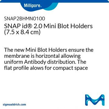 SNAP id&#174; 2.0 Mini-Blot-Halter (7,5&nbsp;x&nbsp;8,4&nbsp;cm) The new Mini Blot Holders ensure the membrane is horizontal allowing uniform Antibody distribution. The flat profile alows for compact space allocation for storage, shipping &amp; waste management.