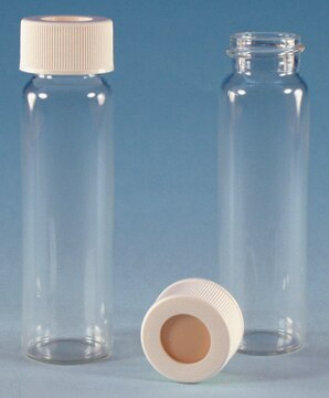 EPA-Flaschen, weißer Schraubverschluss aus Polypropylen mit Mittelloch, vorgereinigt und vormontiert volume 40&#160;mL, clear glass vial, vial O.D. × H 29&#160;mm × 82&#160;mm, pkg of 72&#160;ea