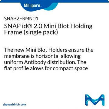 SNAP id&#174; 2.0 Mini Blot Holding Frame (single pack) The new Mini Blot Holders ensure the membrane is horizontal allowing uniform Antibody distribution. The flat profile alows for compact space allocation for storage, shipping &amp; waste management.