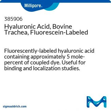 Hyaluronsäure, Rindertrachea, Fluoreszein-markiert Fluorescently-labeled hyaluronic acid containing approximately 5 mole-percent of coupled dye. Useful for binding and localization studies.