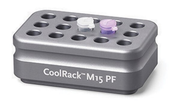 Corning&#174; CoolRack&#174; M15-PF, capacity 15 x 1.5 mL microfuge tubes, tapered wells for conical tubes, gray