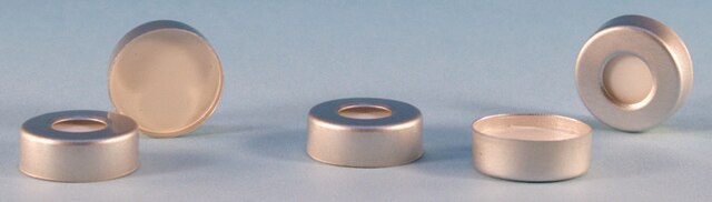 Crimp seals with PTFE/silicone septa silver aluminum seal (open center), seal diam. 13&#160;mm, PTFE/silicone septum, pkg of 100&#160;ea