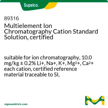 Multielement Ionenchromatographie-Kationen-Standard-Lösung, zertifiziert TraceCERT&#174;, suitable for ion chromatography, certified reference material traceable to SI, 10.0 mg/kg Li+, Na+, K+, Mg2+, Ca2+ each cation